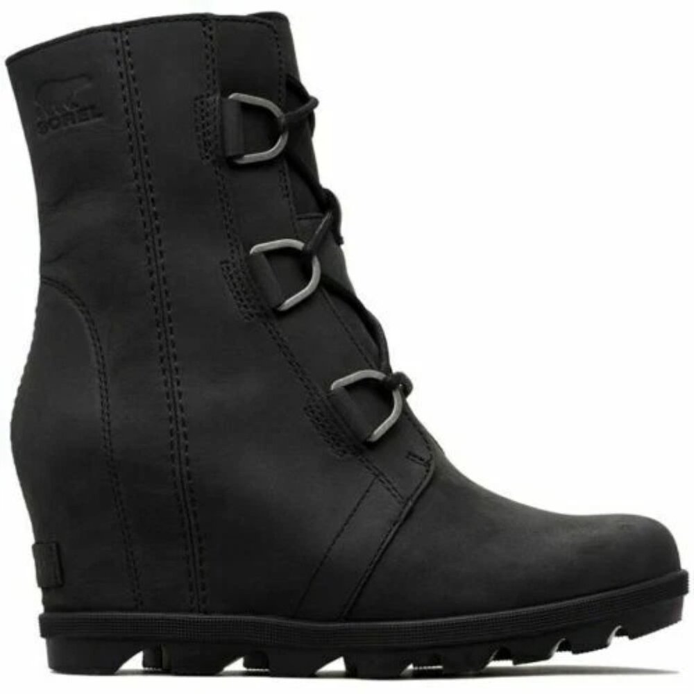 Sorel Women's Black Joan Of Arctic Wedge NL3018-010 Leather Ankle Bootie Sz‎ 6